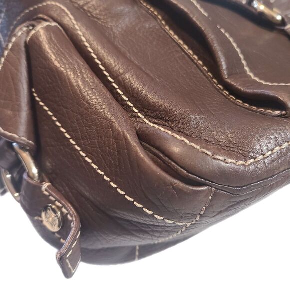 Celine Dark Brown Leather Satchel with Gold Accents - Picture 4 of 10